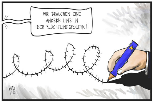 Cartoon: EU-Asylpolitik (medium) by Kostas Koufogiorgos tagged karikatur,koufogiorgos,illustration,cartoon,europa,eu,asylpolitik,linie,stacheldraht,grenze,flucht,flüchtling,immigration,asyl,karikatur,koufogiorgos,illustration,cartoon,europa,eu,asylpolitik,linie,stacheldraht,grenze,flucht,flüchtling,immigration,asyl