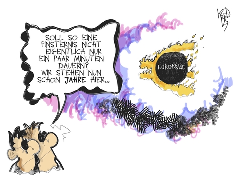 Cartoon: Euro-Krise (medium) by Kostas Koufogiorgos tagged euro,schulden,krise,europa,währung,geld,finsternis,wirtschaft,sonne,karikatur,kostas,koufogiorgos,euro,schulden,krise,währung,geld,finsternis