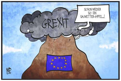 Cartoon: Eurozonen-Gipfel (medium) by Kostas Koufogiorgos tagged beratung,eurozone,treffen,europa,politik,klima,sauwetter,berg,gipfel,wolke,griechenland,grexit,cartoon,illustration,koufogiorgos,karikatur,eurogruppentreffen