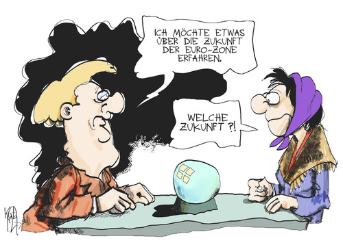 Cartoon: Eurozone (medium) by Kostas Koufogiorgos tagged euro,zone,schulden,krise,wahrsagerin,merkel,zukunft,europa,karikatur,kostas,koufogiorgos
