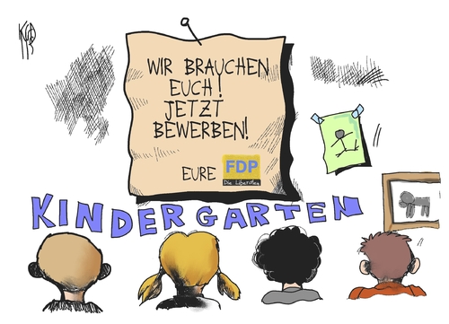 Cartoon: FDP (medium) by Kostas Koufogiorgos tagged fdp,brüderle,kindergarten,vorstand,fraktionsvorsitzender,partei