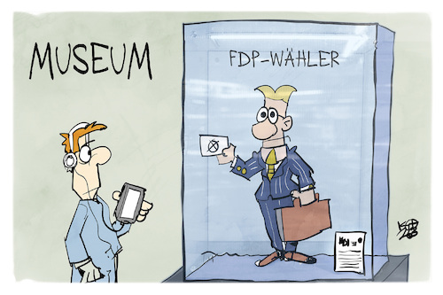 Cartoon: FDP (medium) by Kostas Koufogiorgos tagged karikatur,koufogiorgos,fdp,wähler,museum,partei,selten,karikatur,koufogiorgos,fdp,wähler,museum,partei,selten
