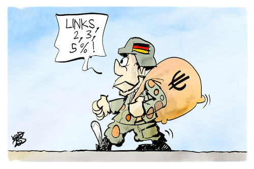 Cartoon: Fünf Prozent (medium) by Kostas Koufogiorgos tagged karikatur,koufogiorgos,prozent,militär,bundeswehr,ausgaben,verteidigung,karikatur,koufogiorgos,prozent,militär,bundeswehr,ausgaben,verteidigung