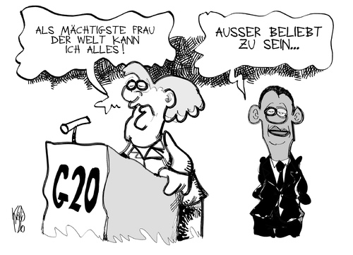 Cartoon: G20 (medium) by Kostas Koufogiorgos tagged 20,gipfel,mexiko,merkel,obama,popularität,macht,frau,politik,karikatur,kostas,koufogiorgos,gipfel,mexiko,obama,popularität