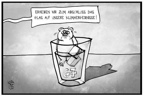 Cartoon: G7-Klimaergebnisse (medium) by Kostas Koufogiorgos tagged karikatur,koufogiorgos,illustration,cartoon,g7,eisbär,glas,schmelzwasser,schmelzen,klima,erwärmung,eiswürfel,wasser,umwelt,rettung,klimaziel,politik,karikatur,koufogiorgos,illustration,cartoon,g7,eisbär,glas,schmelzwasser,schmelzen,klima,erwärmung,eiswürfel,wasser,umwelt,rettung,klimaziel,politik