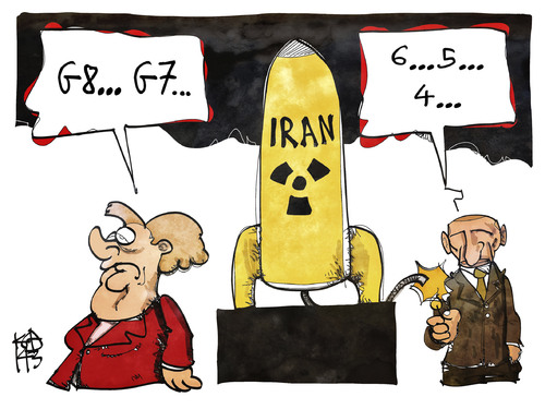 Cartoon: G8-Countdown (medium) by Kostas Koufogiorgos tagged karikatur,koufogiorgos,cartoon,illustration,merkel,putin,russland,g8,g7,iran,atomwaffen,atombombe,sanktionen,politik,konflikt,krise,karikatur,koufogiorgos,cartoon,illustration,merkel,putin,russland,g8,g7,iran,atomwaffen,atombombe,sanktionen,politik,konflikt,krise