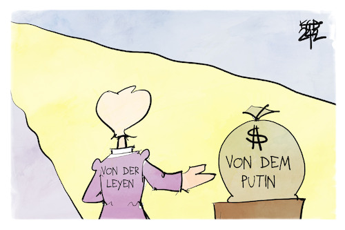 Cartoon: Geld von Putin (medium) by Kostas Koufogiorgos tagged karikatur,koufogiorgos,geld,von,der,leyen,putin,russland,karikatur,koufogiorgos,geld,von,der,leyen,putin,russland