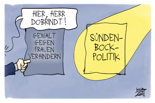 Cartoon: Gewalt gegen Frauen (medium) by Kostas Koufogiorgos tagged karikatur,koufogiorgos,dobrindt,gewalt,frauen,sündenbock,karikatur,koufogiorgos,dobrindt,gewalt,frauen,sündenbock