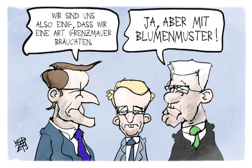 Cartoon: Grenzmauern (medium) by Kostas Koufogiorgos tagged karikatur,koufogiorgos,kretschmann,migration,grenze,wüst,günther,blume,karikatur,koufogiorgos,kretschmann,migration,grenze,wüst,günther,blume