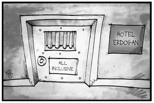 Cartoon: Hotel Erdogan (medium) by Kostas Koufogiorgos tagged karikatur,koufogiorgos,illustration,cartoon,hotel,erdogan,urlaub,tuerkei,gefängnis,karikatur,koufogiorgos,illustration,cartoon,hotel,erdogan,urlaub,tuerkei,gefängnis