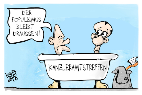 Cartoon: Kanzleramtstreffen (medium) by Kostas Koufogiorgos tagged karikatur,koufogiorgos,populismus,merz,scholz,bad,badewanne,loriot,karikatur,koufogiorgos,populismus,merz,scholz,bad,badewanne,loriot