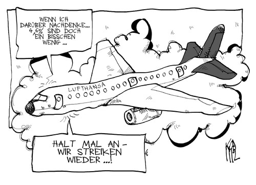 Cartoon: Lufthansa (medium) by Kostas Koufogiorgos tagged lufthansa,flugzeug,streik,schlichtung,einigung,arbeitskampf,lohn,gehalt,arbeit,karikatur,kostas,koufogiorgos,lufthansa,flugzeug,streik,schlichtung,einigung,arbeitskampf,lohn,gehalt,arbeit,karikatur,kostas,koufogiorgos