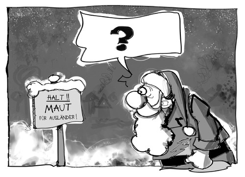 Cartoon: Maut für Ausländer (medium) by Kostas Koufogiorgos tagged maut,ausländer,weihnachtsmann,csu,karikatur,koufogiorgos,maut,ausländer,weihnachtsmann,csu,karikatur,koufogiorgos