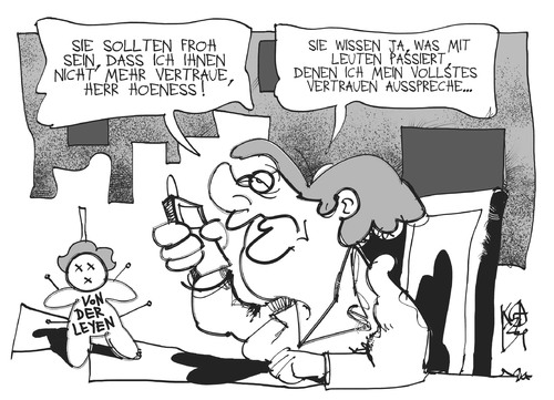 Cartoon: Merkels Vertrauen (medium) by Kostas Koufogiorgos tagged merkel,von,der,leyen,voodoo,hoeneß,vertrauen,rücktritt,frauenquote,cdu,karikatur,koufogiorgos,merkel,von,der,leyen,voodoo,hoeneß,vertrauen,rücktritt,frauenquote,cdu,karikatur,koufogiorgos