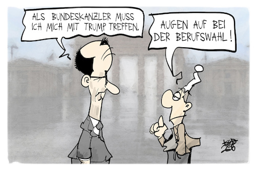 Cartoon: Merz trifft Trump (medium) by Kostas Koufogiorgos tagged karikatur,koufogiorgos,merz,trump,michel,bundeskanzler,beruf,karikatur,koufogiorgos,merz,trump,michel,bundeskanzler,beruf