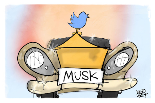 Cartoon: Musk kauft Twitter (medium) by Kostas Koufogiorgos tagged karikatur,koufogiorgos,twitter,social,media,musk,gallionsfigur,vogel,karikatur,koufogiorgos,twitter,social,media,musk,gallionsfigur,vogel