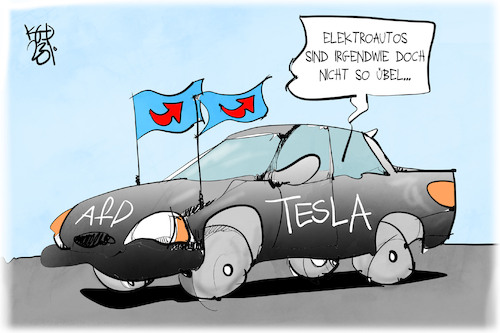 Cartoon: Musk und die AfD (medium) by Kostas Koufogiorgos tagged karikatur,koufogiorgos,afd,tesla,elektroauto,karikatur,koufogiorgos,afd,tesla,elektroauto