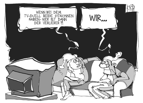 Cartoon: Nach dem TV-Duell (medium) by Kostas Koufogiorgos tagged merkel,steinbrück,tv,duell,fernsehen,medien,michel,gewinner,verlierer,karikatur,koufogiorgos,wahl,bundestagswahl,merkel,steinbrück,tv,duell,fernsehen,medien,michel,gewinner,verlierer,karikatur,koufogiorgos,wahl,bundestagswahl