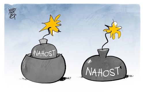 Cartoon: Nahost (medium) by Kostas Koufogiorgos tagged nahost,karikatur,koufoigorgos,bombe,konflikt,israel,gaza,nahost,karikatur,koufoigorgos,bombe,konflikt,israel,gaza