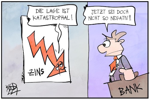 Cartoon: Negativzins (medium) by Kostas Koufogiorgos tagged karikatur,koufogiorgos,bank,zins,negativzins,karikatur,koufogiorgos,bank,zins,negativzins