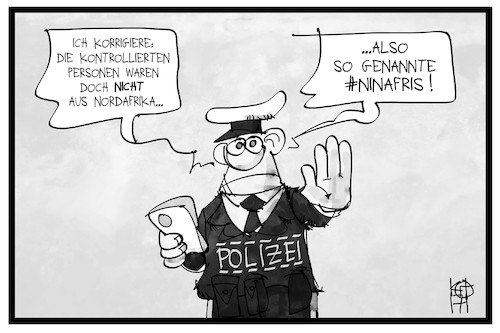 Cartoon: NINAFRIS (medium) by Kostas Koufogiorgos tagged karikatur,koufogiorgos,illustration,cartoon,nnafris,nafris,polizei,kontrolle,racial,profiling,polizist,fehler,twitter,nordafrikaner,karikatur,koufogiorgos,illustration,cartoon,nnafris,nafris,polizei,kontrolle,racial,profiling,polizist,fehler,twitter,nordafrikaner