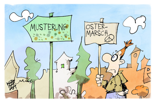 Cartoon: Ostermarsch 2026 (medium) by Kostas Koufogiorgos tagged karikatur,koufogiorgos,ostermarsch,musterung,frieden,karikatur,koufogiorgos,ostermarsch,musterung,frieden
