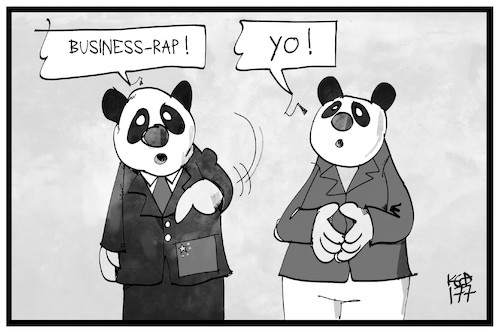 Cartoon: Panda-Politik (medium) by Kostas Koufogiorgos tagged karikatur,koufogiorgos,illustration,cartoon,xi,merkel,panda,cro,maske,zoo,berlin,schätzchen,träumchen,bilateral,china,deutschland,politik,business,rap,musik,karikatur,koufogiorgos,illustration,cartoon,xi,merkel,panda,cro,maske,zoo,berlin,schätzchen,träumchen,bilateral,china,deutschland,politik,business,rap,musik