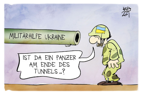 Cartoon: Panzerlieferungen (medium) by Kostas Koufogiorgos tagged karikatur,koufogiorgos,leopard,soldat,ukraine,militär,kanone,tunnel,panzer,karikatur,koufogiorgos,leopard,soldat,ukraine,militär,kanone,tunnel,panzer