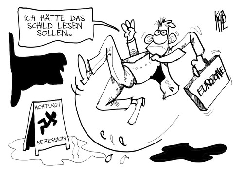 Cartoon: Vorsicht Rezession! (medium) by Kostas Koufogiorgos tagged koufogiorgos,kostas,karikatur,europa,krise,schulden,euro,wirtschaft,rezession,rezession,wirtschaft,euro,schulden,krise,europa,karikatur,kostas,koufogiorgos