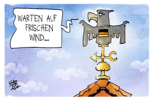 Cartoon: Richtungswechsel (medium) by Kostas Koufogiorgos tagged karikatur,koufogiorgos,richtungswechsel,wind,wetterhahn,bundesadler,frisch,karikatur,koufogiorgos,richtungswechsel,wind,wetterhahn,bundesadler,frisch