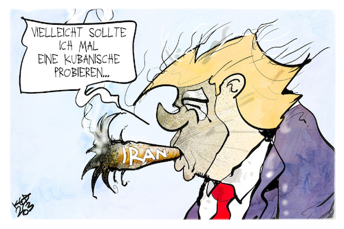 Cartoon: Rohrkrepierer (medium) by Kostas Koufogiorgos tagged karikatur,koufogiorgos,zigarre,iran,kuba,trump,usa,krieg,karikatur,koufogiorgos,zigarre,iran,kuba,trump,usa,krieg