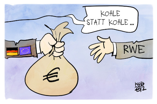 Cartoon: RWE (medium) by Kostas Koufogiorgos tagged karikatur,koufogiorgos,rwe,staatshilfe,geld,kohle,geldsack,karikatur,koufogiorgos,rwe,staatshilfe,geld,kohle,geldsack
