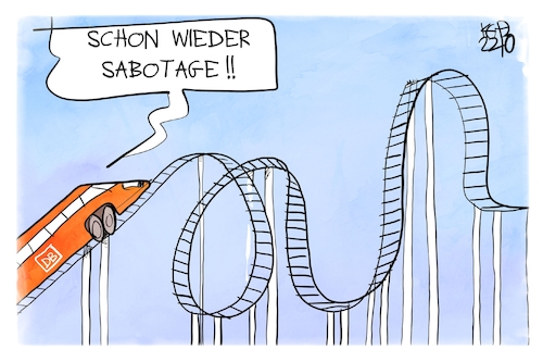 Cartoon: Sabotage bei der Bahn (medium) by Kostas Koufogiorgos tagged karikatur,koufogiorgos,bahn,sabotage,zug,achterbahn,looping,karikatur,koufogiorgos,bahn,sabotage,zug,achterbahn,looping
