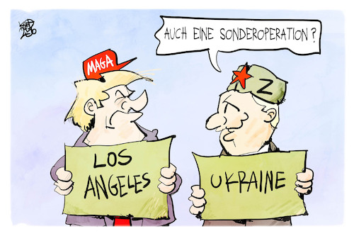 Cartoon: Sonderoperationen (medium) by Kostas Koufogiorgos tagged sonderoperationen,trump,putin,russland,usa,los,angeles,sonderoperationen,trump,putin,russland,usa,los,angeles