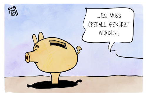Cartoon: Sparmaßnahmen (medium) by Kostas Koufogiorgos tagged karikatur,koufogiorgos,sparschwein,haushalt,kürzung,karikatur,koufogiorgos,sparschwein,haushalt,kürzung