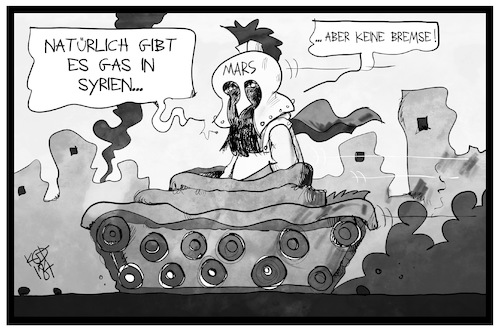 Cartoon: Syrien (medium) by Kostas Koufogiorgos tagged karikatur,koufogiorgos,illustration,cartoon,syrien,krieg,konflikt,panzer,mars,kriegsgott,gas,bremse,ungebremst,giftgas,anschlag,karikatur,koufogiorgos,illustration,cartoon,syrien,krieg,konflikt,panzer,mars,kriegsgott,gas,bremse,ungebremst,giftgas,anschlag