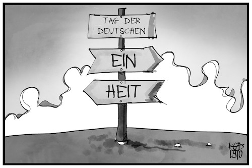 Cartoon: Tag der Deutschen Einheit (medium) by Kostas Koufogiorgos tagged karikatur,koufogiorgos,illustration,cartoon,einheit,wegweiser,ost,west,ddr,geschichte,deutschland,teilung,karikatur,koufogiorgos,illustration,cartoon,einheit,wegweiser,ost,west,ddr,geschichte,deutschland,teilung