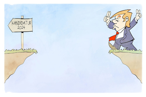 Cartoon: Trump 2024 (medium) by Kostas Koufogiorgos tagged karikatur,koufogiorgos,trump,usa,republikaner,kandidatur,abgrund,wahl,karikatur,koufogiorgos,trump,usa,republikaner,kandidatur,abgrund,wahl