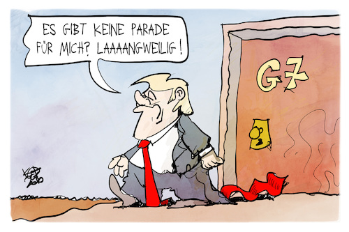Cartoon: Trump verlässt den G7-Gipfel (medium) by Kostas Koufogiorgos tagged karikatur,koufogiorgos,trump,g7,parade,gipfel,karikatur,koufogiorgos,trump,g7,parade,gipfel