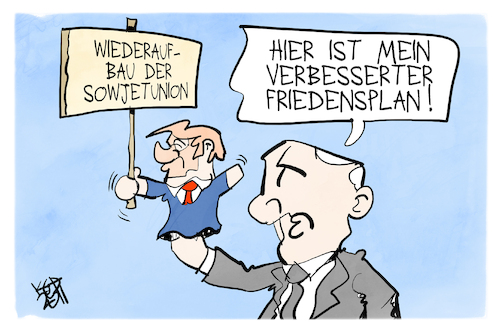 Cartoon: Trumps Friedenplan (medium) by Kostas Koufogiorgos tagged karikatur,koufogiorgos,trump,friedensplan,putin,sowjetunion,ukraine,karikatur,koufogiorgos,trump,friedensplan,putin,sowjetunion,ukraine