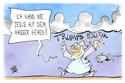 Cartoon: Trumps Politik (medium) by Kostas Koufogiorgos tagged karikatur,koufogiorgos,trump,politik,jesus,wasser,untergang,karikatur,koufogiorgos,trump,politik,jesus,wasser,untergang
