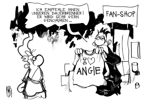 Cartoon: Umfragewerte (medium) by Kostas Koufogiorgos tagged merkel,umfrage,beliebtheit,fan,michel,cdu,kanzlerin,karikatur,kostas,koufogiorgos,merkel,umfrage,beliebtheit,fan