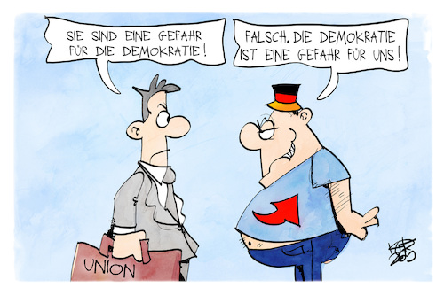 Cartoon: Union vs. AfD (medium) by Kostas Koufogiorgos tagged karikatur,koufogiorgos,afd,union,cdu,demokratie,karikatur,koufogiorgos,afd,union,cdu,demokratie