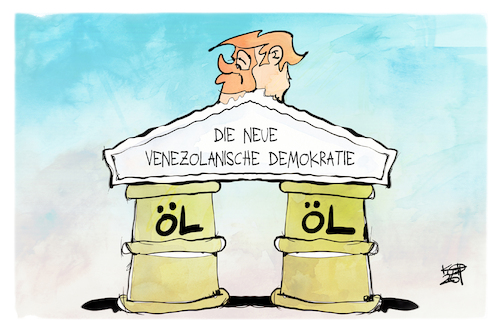 Cartoon: Venezuela (medium) by Kostas Koufogiorgos tagged karikatur,koufogiorgos,öl,trump,ölfass,demokratie,venezuela,säule,karikatur,koufogiorgos,öl,trump,ölfass,demokratie,venezuela,säule