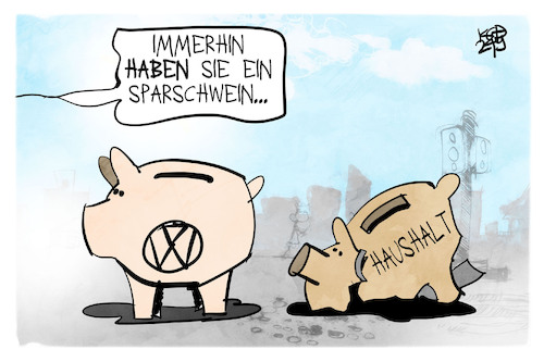 Cartoon: VW muss haushalten (medium) by Kostas Koufogiorgos tagged karikatur,koufogiorgos,vw,haushalt,sparschwein,karikatur,koufogiorgos,vw,haushalt,sparschwein