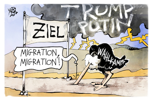 Cartoon: Wahlkampf (medium) by Kostas Koufogiorgos tagged karikatur,koufogiorgos,wahlkampf,strauss,putin,krieg,trump,migration,zielgerade,gewitter,wolken,karikatur,koufogiorgos,wahlkampf,strauss,putin,krieg,trump,migration,zielgerade,gewitter,wolken