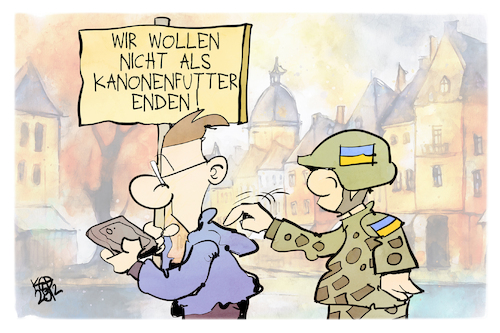 Cartoon: Wehrdienst-Protest (medium) by Kostas Koufogiorgos tagged karikatur,koufogiorgos,wehrdienst,musterung,bundeswehr,kanonenfutter,militär,schüler,ukraine,karikatur,koufogiorgos,wehrdienst,musterung,bundeswehr,kanonenfutter,militär,schüler,ukraine