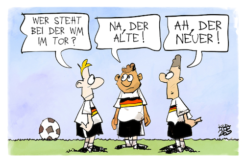 Cartoon: WM-Kader (medium) by Kostas Koufogiorgos tagged karikatur,koufogiorgos,wm,kader,neuer,torwart,alt,neu,fußball,karikatur,koufogiorgos,wm,kader,neuer,torwart,alt,neu,fußball
