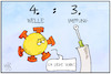 Cartoon: 4. Welle vs. 3. Impfung (small) by Kostas Koufogiorgos tagged karikatur,koufogiorgos,illustration,cartoon,corona,virus,pandemie,impfung,spritze,duell