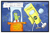 Cartoon: Cassini (small) by Kostas Koufogiorgos tagged karikatur,koufogiorgos,illustration,cartoon,cassini,raumsonde,weltraum,rente,saturn,nasa,wissenschaft